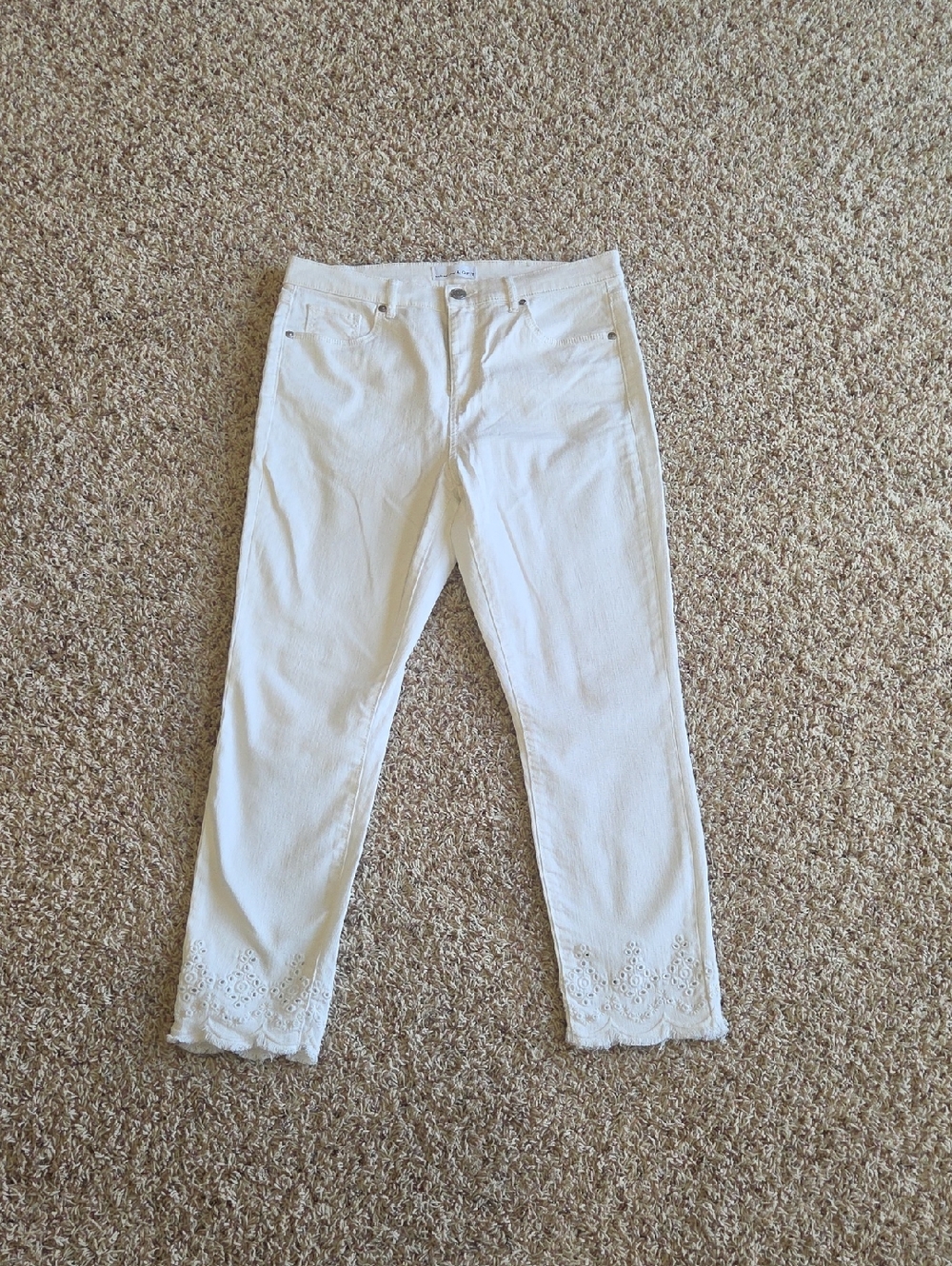 Loft - Women’s White Eyelet Hem Jeans